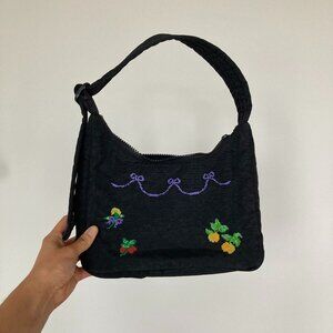 BAGGU Mini Nylon Embroidered Shoulder Bag (Black)